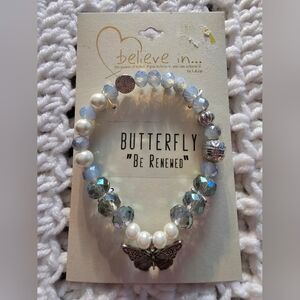 Believe In Iridescent, Cream And Silver-tone Butterfly Bracelet